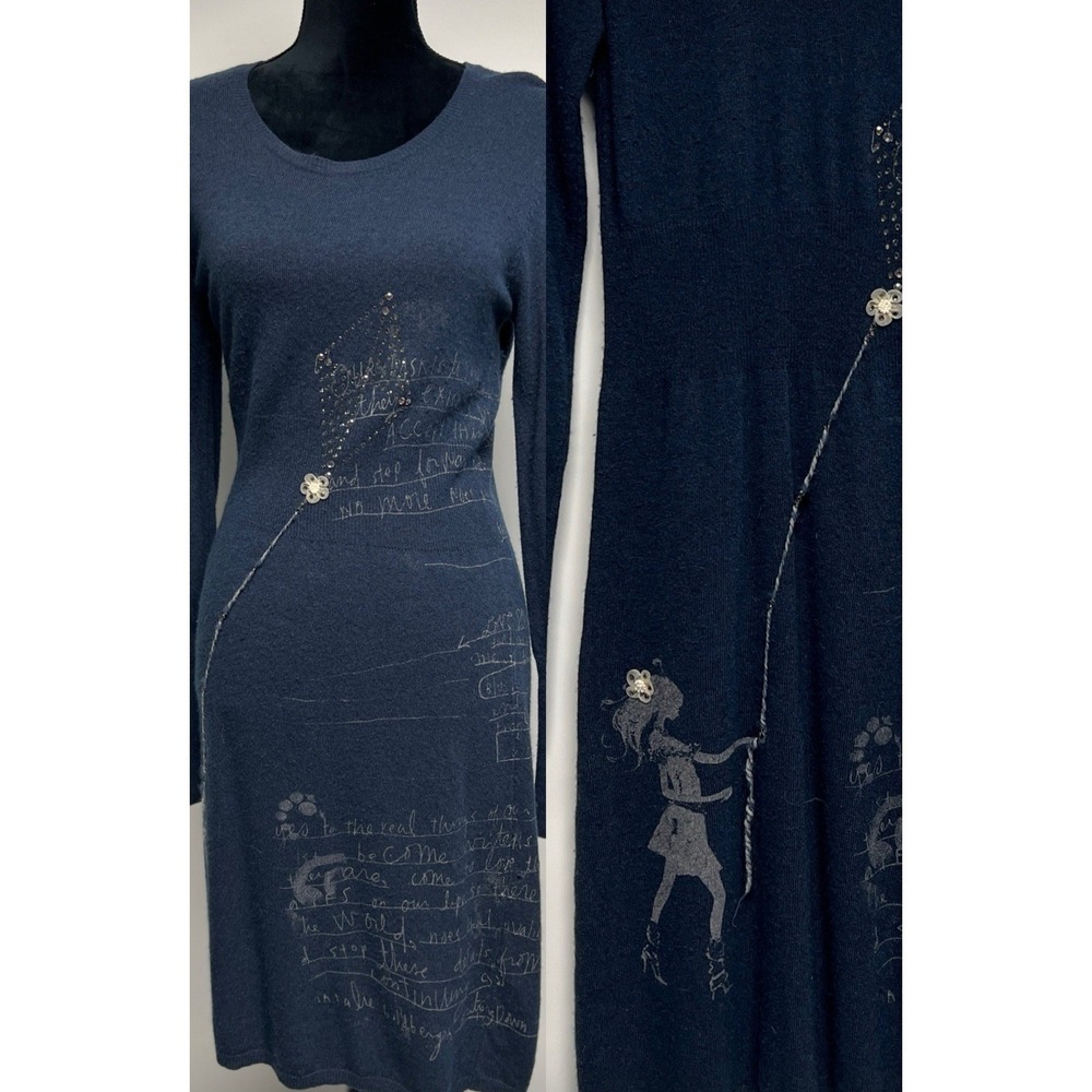 Lolitas & Lolo Dress Made in Italy Womens Lg Cashmere Angora Wool Artsy Preppy